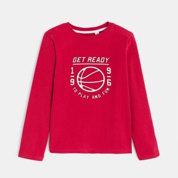 تيشرت بأكمام طويلة مزين برسالة، باللون الأحمر للأولاد